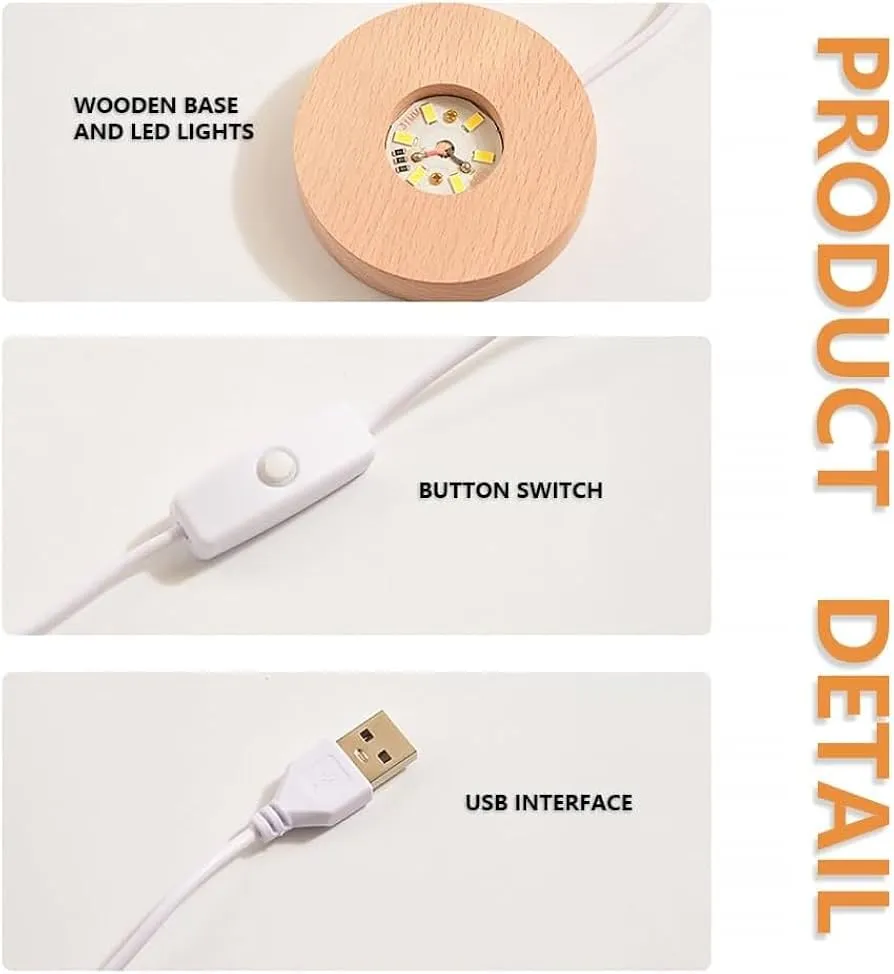 3D Crystal Ball Night Light with USB and Wooden Base for Home Decor, Office, Birthday Gift & Kids Bedroom