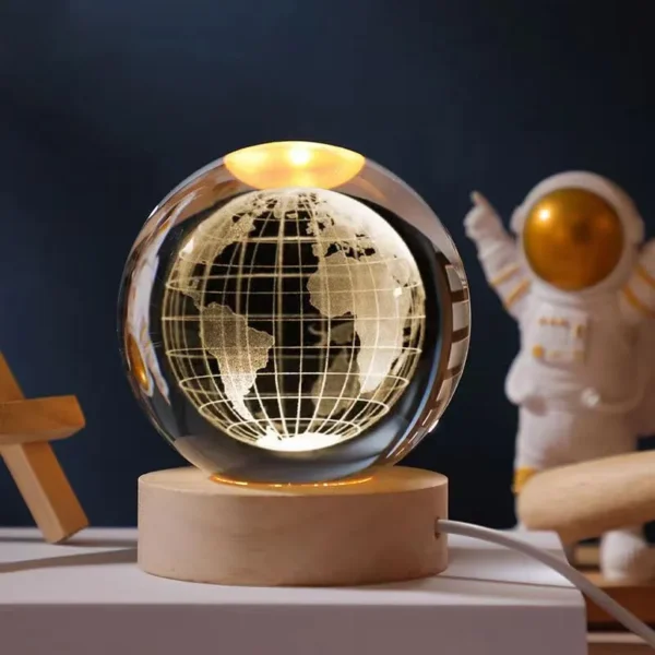 3D Crystal Ball Night Light with USB and Wooden Base for Home Decor, Office, Birthday Gift & Kids Bedroom