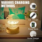 3D Crystal Ball Night Light with USB and Wooden Base for Home Decor, Office, Birthday Gift & Kids Bedroom